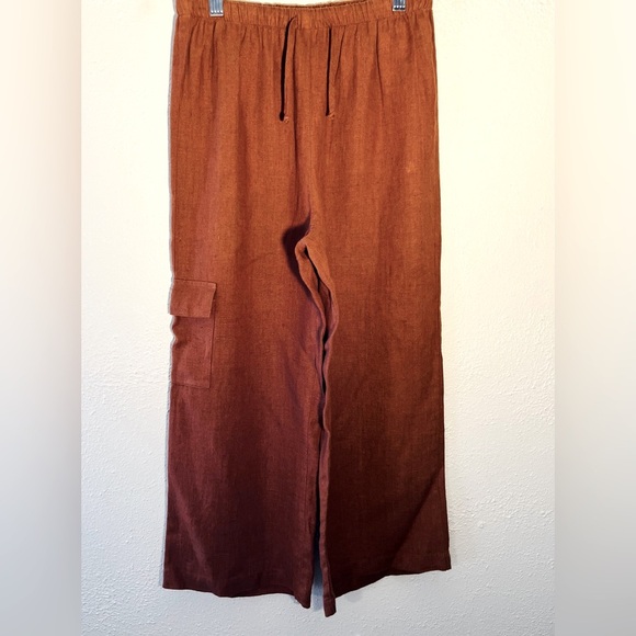 Chico's Pants - Chico's Womens Cargo Cropped Pants Size 0 Burnt Orange Linen Casual Lagenlook